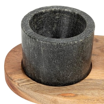 Creative Co-Op 2 Marble Bowls on Mango Wood Base with Salt Spoon