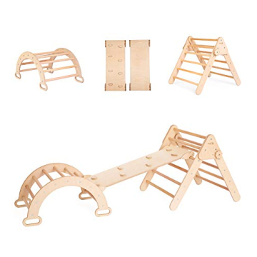 Smartwoodstore Set of Three Items Foldable Triangle + Climbing Ramp + Arch Triangle with ramp Indoor...