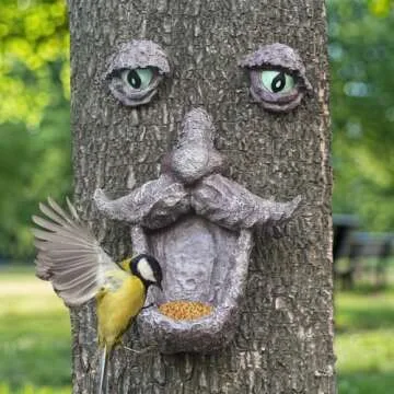 jinhuoba Tree Face Decors Wild Bird Feeders, Whimsical Big Eyes Old Man Face for Tree Hugger Yard Art Garden Sculptures