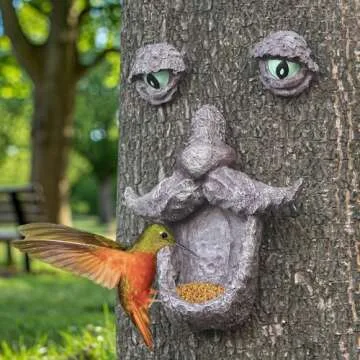 jinhuoba Tree Face Decors Wild Bird Feeders, Whimsical Big Eyes Old Man Face for Tree Hugger Yard Art Garden Sculptures