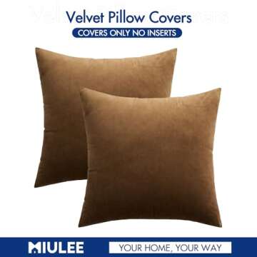 MIULEE Pack of 2, Velvet Soft Solid Decorative Square Throw Pillow Covers Set Cushion Case for Sofa Bedroom Car 20 x 20 Inch 50 x 50 Cm