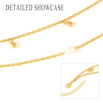 Wriidy Layered Beads Waist Chain Multilayer Bead Belly Chain Pearl Body Jewelry Accessories for Women (Gold/Silver) (Gold-fit for 27-31 inch waist)