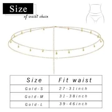 Wriidy Layered Beads Waist Chain Multilayer Bead Belly Chain Pearl Body Jewelry Accessories for Women (Gold/Silver) (Gold-fit for 27-31 inch waist)