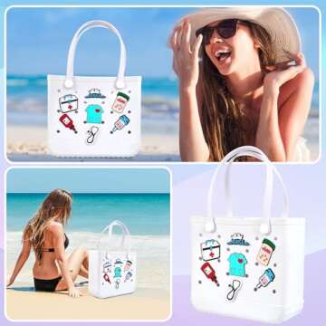 Odiwellan Nurse Charms for Bogg Bags,Nurse Accessories for Women's Simply Southern Beach Totes Decoration,Insert Accessory for Rubber Beach Bag