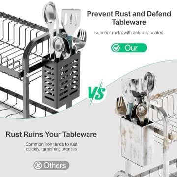 Swedecor 2 Tier Dish Rack with Drain Spout & Utensil Holder