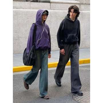 Adenorah Mens Hoodies Pullover Womens Oversized Y2K Fall Acid Wash Plain Cotton Heavyweight Hoodie Vintage Aesthetic Hooded Sweatshirt, Green, Large