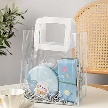 Zwish 6PCS Clear Gift Bags with Handle 8.5 x 8.1 x 4.1Inch PVC Tote Bags Clear Gift Bag Bulk for Party Favor, Wedding, Birthday, Baby Shower, Shopping Bag, Christmas Gift Bags