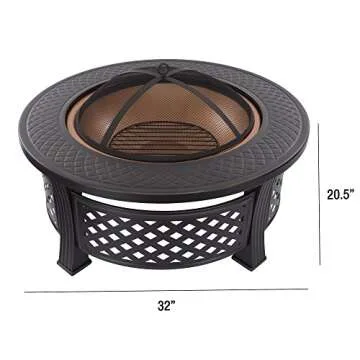 Fire Pit - 32-Inch Outdoor Fireplace with Spark Screen, Poker, and Cover - Wood-Burning Fire Pit for Yard, Patio, or Camping by Pure Garden (Bronze)