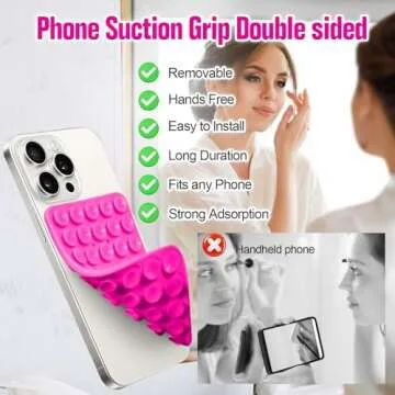Hlija Suction Cup Phone Case Mount Double-Sided,Silicon Sticky Phone Stand for iPhone and Android, Hands-Free Strong Grip Holder for Selfies and Videos -Rose