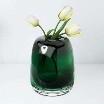 Relexome Dark Green Glass Vase Bud Flower Vase with Rounded Surface Design, Decorative Vase with Thi...