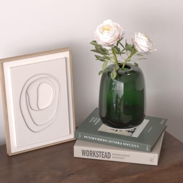 Relexome Dark Green Glass Flower Vase for Home Decor