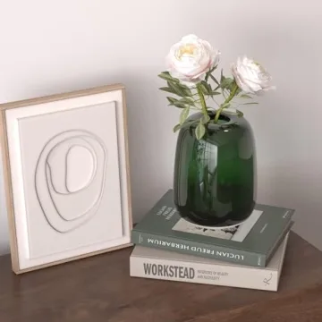 Relexome Dark Green Glass Flower Vase for Home Decor