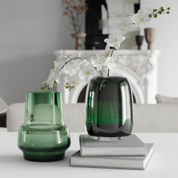 Relexome Dark Green Glass Flower Vase for Home Decor