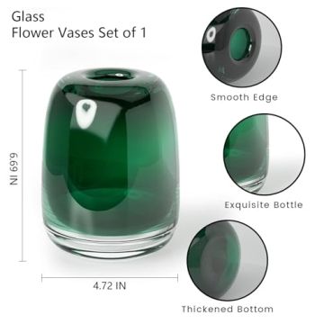 Relexome Dark Green Glass Flower Vase for Home Decor