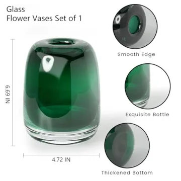 Relexome Dark Green Glass Flower Vase for Home Decor