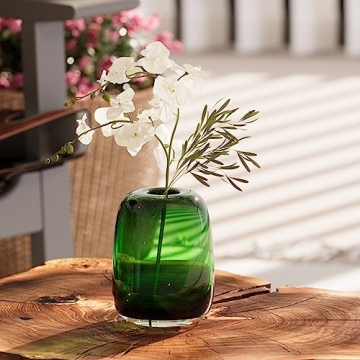 Relexome Dark Green Glass Flower Vase for Home Decor