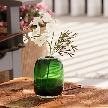 Relexome Dark Green Glass Flower Vase for Home Decor