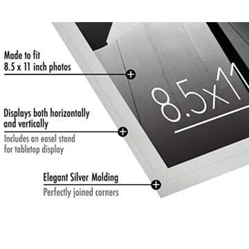 Americanflat 8.5x11 Picture Frame with Shatter-Resistant Glass - Streamline Collection - Thin Border Photo Frame for Wall and Tabletop Display - Hanging Hardware and Easel Back Included - Silver