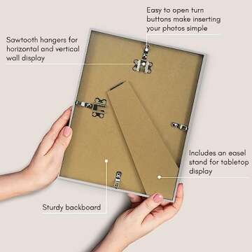 Americanflat 8.5x11 Picture Frame with Shatter-Resistant Glass - Streamline Collection - Thin Border Photo Frame for Wall and Tabletop Display - Hanging Hardware and Easel Back Included - Silver