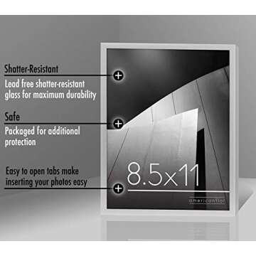Americanflat 8.5x11 Picture Frame with Shatter-Resistant Glass - Streamline Collection - Thin Border Photo Frame for Wall and Tabletop Display - Hanging Hardware and Easel Back Included - Silver