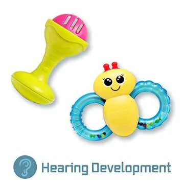 infunbebe Baby Rattles Teether Toy, Grab, Shaker & Spin Rattle, First Senses Shaking Bell Rattle Set for 3+ Months Infant, 6 Pcs