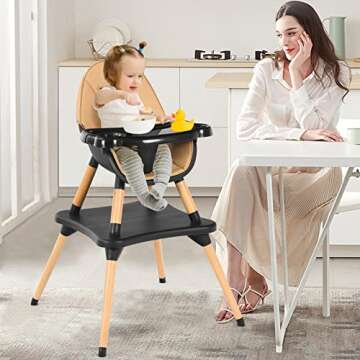 HONEY JOY Baby High Chair, 5-in-1 Convertible Wooden Highchair for Babies and Toddlers/Table and Cha...