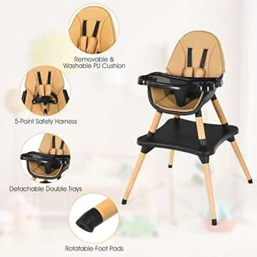 HONEY JOY 5-in-1 Baby High Chair for Safety & Fun