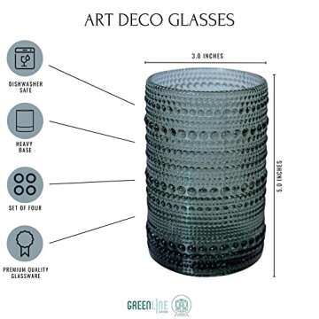 Greenline Goods Hobnail Drinking Glasses - Gray 12 oz Thick Modern Kitchen Glassware Set - Unique Vintage Bubble Cocktails Or Modern Bar - Set of 4 - Old Fashioned Beverage Glasses For Tabletop