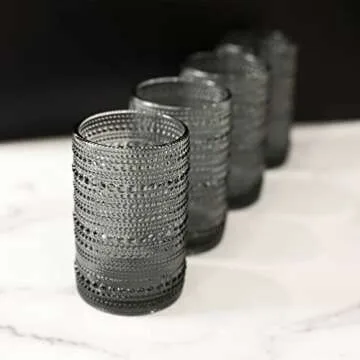 Greenline Goods Hobnail Drinking Glasses - Gray 12 oz Thick Modern Kitchen Glassware Set - Unique Vintage Bubble Cocktails Or Modern Bar - Set of 4 - Old Fashioned Beverage Glasses For Tabletop