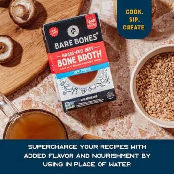 Bare Bones Low Sodium Grass-Fed Beef Bone Broth | Pour w/ Pasture Raised Protein & Collagen for Cooking & Sipping | No Artificial Flavors Non-GMO Gluten & Dairy-Free Keto & Paleo Friendly | 16oz Carton | 8 Pack