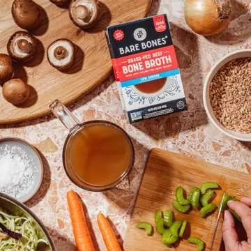 Bare Bones Low Sodium Grass-Fed Beef Bone Broth | Pour w/ Pasture Raised Protein & Collagen for Cooking & Sipping | No Artificial Flavors Non-GMO Gluten & Dairy-Free Keto & Paleo Friendly | 16oz Carton | 8 Pack