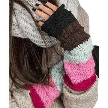 Tribe Azure Fair Trade Arm Warmers Women, Warm Winter 100% Wool Hand Knit Crochet hand warmers glove...