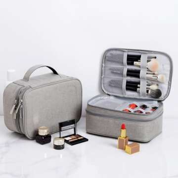 Rownyeon Makeup Train Cases Travel Makeup Bag Waterproof Portable Cosmetic Cases Organizer with Adju...
