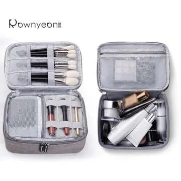 Rownyeon Makeup Train Cases Travel Makeup Bag Waterproof Portable Cosmetic Cases Organizer with Adjustable Dividers for Cosmetics Makeup Brushes Toiletry Jewelry Digital Accessories (Grey Small)