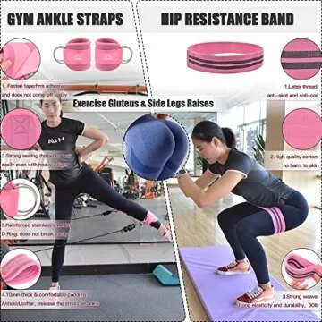 ATENTO Barbell Pad Squat Pad, Squats Hip Thrusts Bar Neck Pads Workout Foam Barbell Pad with 2 Gym Ankle Straps 1 Hip Resistance Band 1 Fitness Weight Lifting Belt and 1 Carry Bag (Pink)