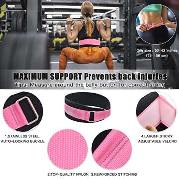 ATENTO Barbell Pad Squat Pad, Squats Hip Thrusts Bar Neck Pads Workout Foam Barbell Pad with 2 Gym Ankle Straps 1 Hip Resistance Band 1 Fitness Weight Lifting Belt and 1 Carry Bag (Pink)