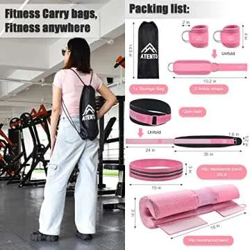 ATENTO Barbell Pad Squat Pad, Squats Hip Thrusts Bar Neck Pads Workout Foam Barbell Pad with 2 Gym Ankle Straps 1 Hip Resistance Band 1 Fitness Weight Lifting Belt and 1 Carry Bag (Pink)