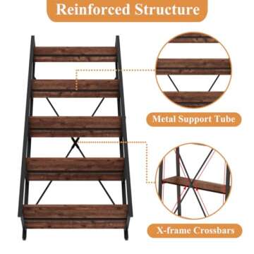 Industrial 5-Tier Ladder Shelf Bookcase for Home & Office
