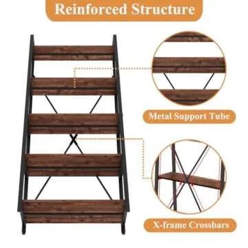 Industrial 5-Tier Ladder Shelf Bookcase for Home & Office