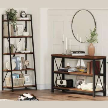 Industrial 5-Tier Ladder Shelf Bookcase for Home & Office