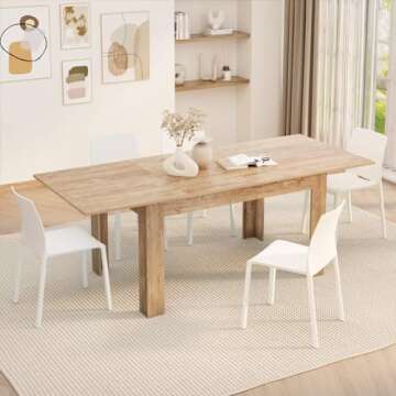 Mobili Fiver, Easy, Extendable Dining Table, 55,1(86,6) x35,4 in, Oak, for 6-8 People, Expandable Di...