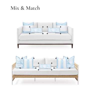 Hofdeco Premium Coastal Patio Indoor Outdoor Long Lumbar Pillow Cover Only, 12"x26" Water Repellent for Backyard, Couch, Baby Blue Palm Leaf with Tassels