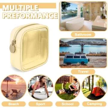 UIXIZQ Clear Mini Makeup Bag for Purse, Small Nylon&PVC Cosmetic Bag TSA Approved Toiletry Bag with Zipper, Transparent Travel Bag Coin Purse for Women Men Girls(Beige)