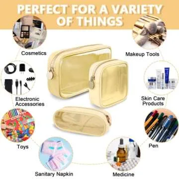 UIXIZQ Clear Mini Makeup Bag for Purse, Small Nylon&PVC Cosmetic Bag TSA Approved Toiletry Bag with Zipper, Transparent Travel Bag Coin Purse for Women Men Girls(Beige)