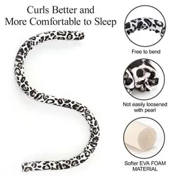 Heatless Curling Rod Headband, IENIN No Heat Hair Curlers to Sleep in Curl Ribbon with Scrunchies Hair Clips Overnight Hair Curlers for Women Long Hair Styling Tools(Black White Leopard)