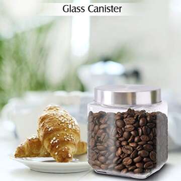 Food Storage Containers – Set of 3 Glass Jars with Stainless Steel Lids – Square Glass Containers for Coffee, Spices, Beans and Food – Reinforced Lid for Secure Closure – 40oz