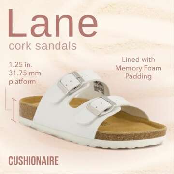 CUSHIONAIRE Lane Cork Footbed Sandals for Women – Comfortable Double Buckle Slip-On with Genuine S...