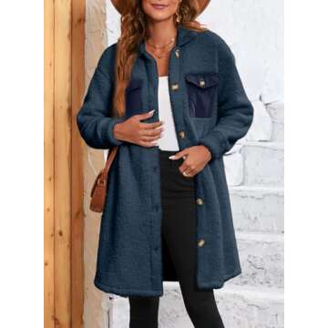 EVALESS Fuzzy Fleece Jackets for Women Plus Size Fashion Button Down Lapel Long Teddy Coat Fall 2024...