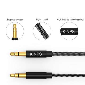 KINPS 10FT Aux Cable for Headphones & Devices
