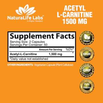 Acetyl L-Carnitine 1,500 mg High Potency Supports Energy Production, Sports Nutrition, Supports Memo...